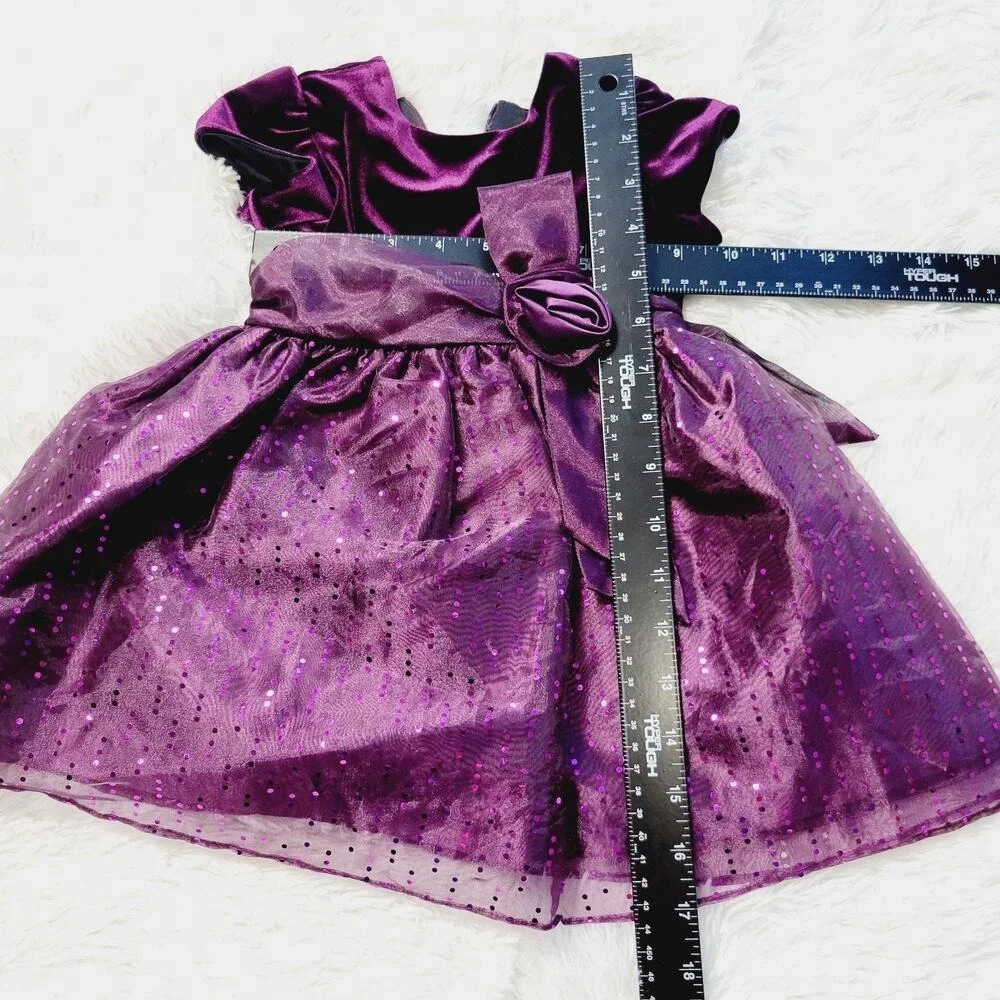 Girls Purple Velvet Sequin Sparkle Party‎ Dress 24M